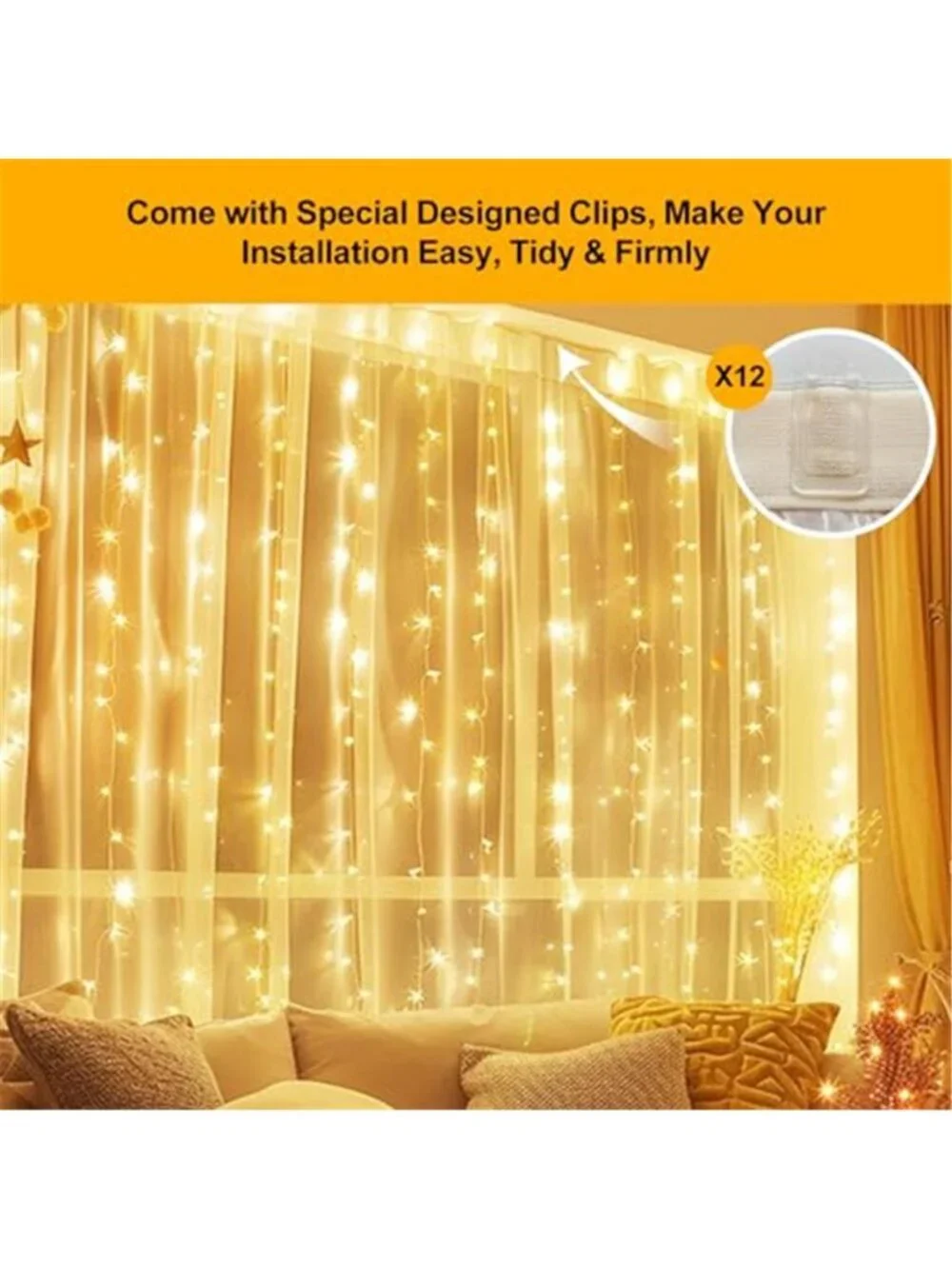 Fairy Curtain Lights Upgraded Tangle-Free Warm White USB Plug in 8 Modes String
